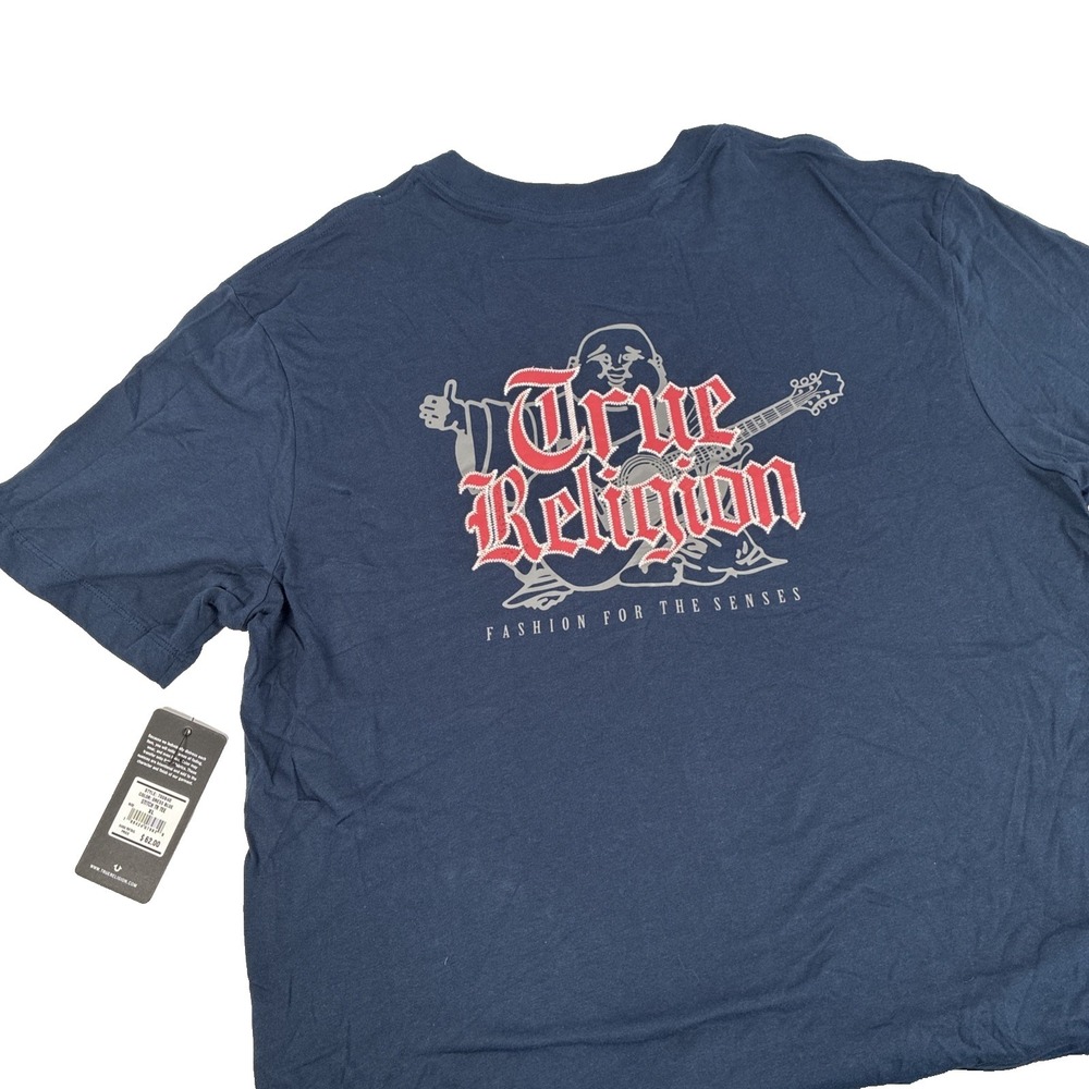 New Mens True Religion Blue Short Sleeve Stitched SS T-Shirt Size XL NWT